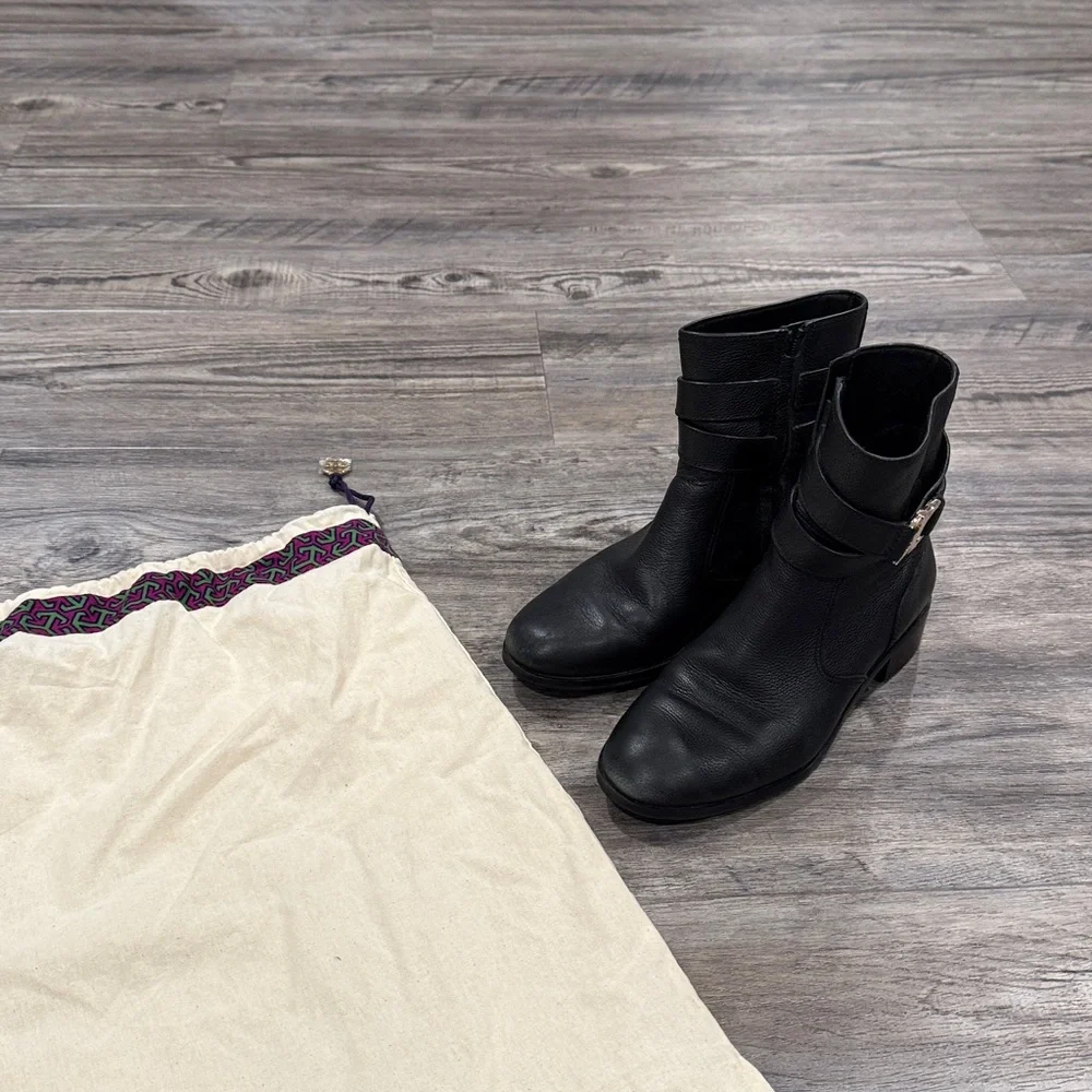 Tory Burch Gemini Black Leather Ankle Boots Size 6.5 Women’s